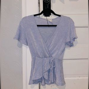 Light blue, dressy v-neck blouse